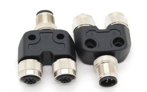 M12 5 pin one male to two female connector adapter  Y type
